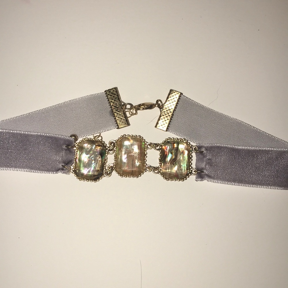 Purple Velvet Choker with Sliver/Rainbow Gems